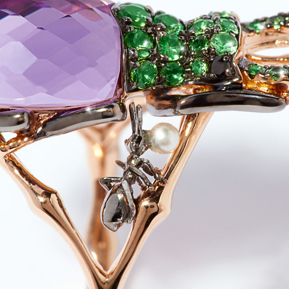 18ct Rose Gold Amethyst Beetle Ring | Annoushka jewelley